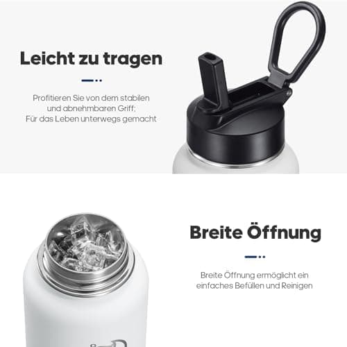 HydroPal Edelstahl Trinkflasche - Isolierte Flasche mit Strohhalm & 2 Deckeln, Auslaufsichere Isolierung für Sport, 500m