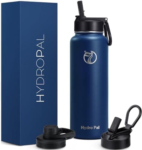 HydroPal Edelstahl Trinkflasche - Isolierte Flasche mit Strohhalm & 2 Deckeln, Auslaufsichere Isolierung für Sport, 500m