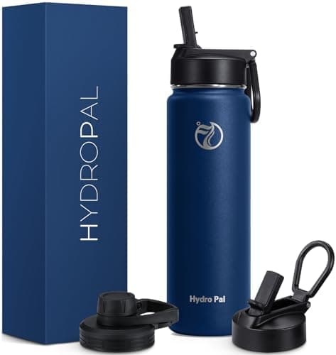 HydroPal Edelstahl Trinkflasche - Isolierte Flasche mit Strohhalm & 2 Deckeln, Auslaufsichere Isolierung für Sport, 500m