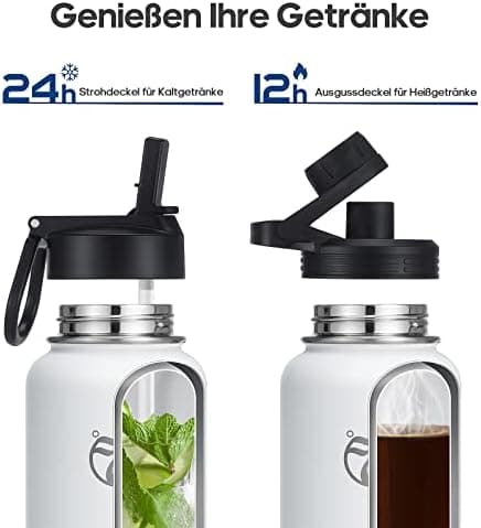 HydroPal Edelstahl Trinkflasche - Isolierte Flasche mit Strohhalm & 2 Deckeln, Auslaufsichere Isolierung für Sport, 500m