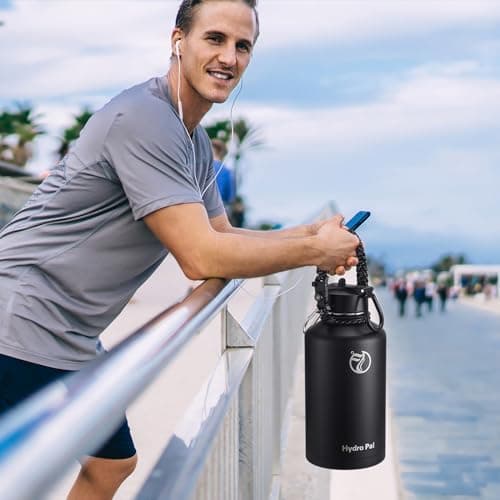 HydroPal Edelstahl Trinkflasche - Isolierte Flasche mit Strohhalm & 2 Deckeln, Auslaufsichere Isolierung für Sport, 500m