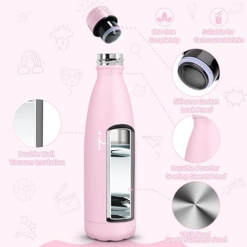 HoneyHolly Kinder Trinkflasche Doppelwandig, 500ML BPA-frei, Thermosflasche für Fitness und Gym