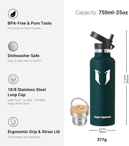 Super Sparrow Trinkflasche Edelstahl - Auslaufsicher Thermoskanne - Kinder für Sprudel, Sport, Schule, Fitness - 500ml -