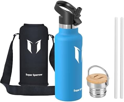 Super Sparrow Trinkflasche Edelstahl - Auslaufsicher Thermoskanne - Kinder für Sprudel, Sport, Schule, Fitness - 500ml -
