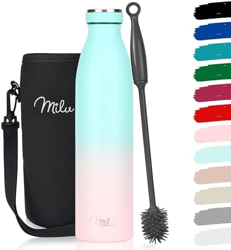Milu Edelstahl Trinkflasche für Erwachsene – 750ml Isolierflasche zum Tragen – auslaufsicher, Kohlensäuregerecht inkl. R