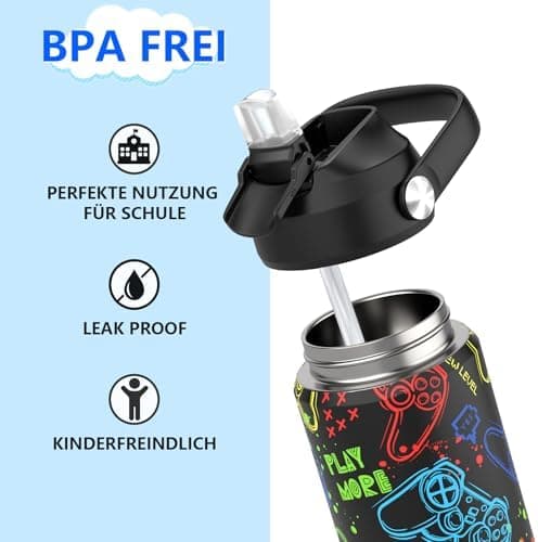 Edelstahl Trinkflasche Meeresjungfrau 550ml BPA Frei Auslaufsicher Thermosflaschefür Kinder und Erwachsene - Sport, Schu