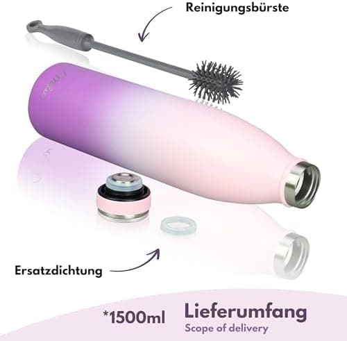 Milu Edelstahl Trinkflasche für Erwachsene – 750ml Isolierflasche zum Tragen – auslaufsicher, Kohlensäuregerecht inkl. R