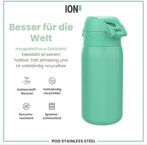 ion8 Kinder Trinkflasche Edelstahl 400ml Nicht Isoliert Sichere Verriegelung Spülmaschinenfest Klappdeckel Leicht zu Rei