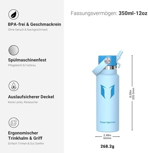 Super Sparrow Thermobecher für Sport und Outdoor - 500ml, 750ml - BPA-Frei, ClimatePartner certified - FlipFlow Trinkfla