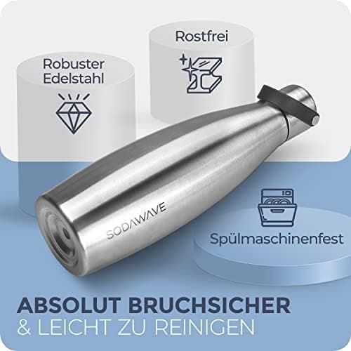 SODAWAVE® Trinkflasche Edelstahl extra groß [850ml] für SodaStream Crystal I 100% auslaufsichere Trinkflasche ideal für