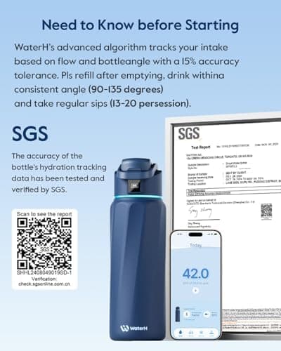 WATERH Boost Smart-Wasserflasche für Geschenke - mit Erinnerungsfunktion & Wasserspender, Edelstahl, 907 ml, Hochglanzsc