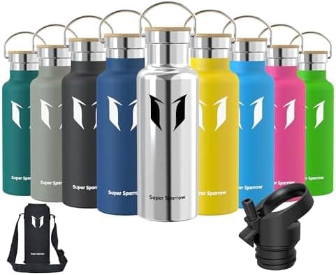 Super Sparrow Trinkflasche Edelstahl - Auslaufsicher Thermoskanne - Kinder für Sprudel, Sport, Schule, Fitness - 500ml -