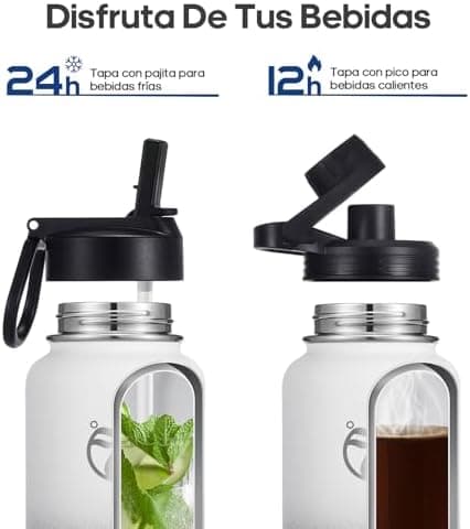 HydroPal Edelstahl Trinkflasche - Isolierte Flasche mit Strohhalm & 2 Deckeln, Auslaufsichere Isolierung für Sport, 500m