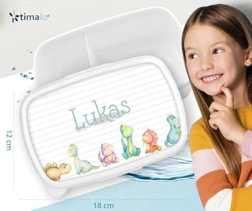 Timalo® Brotdose Kinder mit Namen | Personalisierte Bento Lunchbox für Jungen & Mädchen | Kindergarten & Schule Motiv Ti