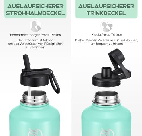 HydroPal Edelstahl Trinkflasche - Isolierte Flasche mit Strohhalm & 2 Deckeln, Auslaufsichere Isolierung für Sport, 500m