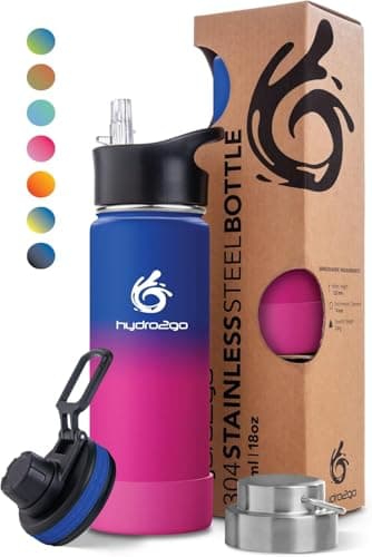 hydro2go Edelstahl Trinkflasche Mit Strohhalm, Bpa-Frei, Isolierflasche Für Kinder, Sport & Outdoor, 12h Heiß 24h Kalt H