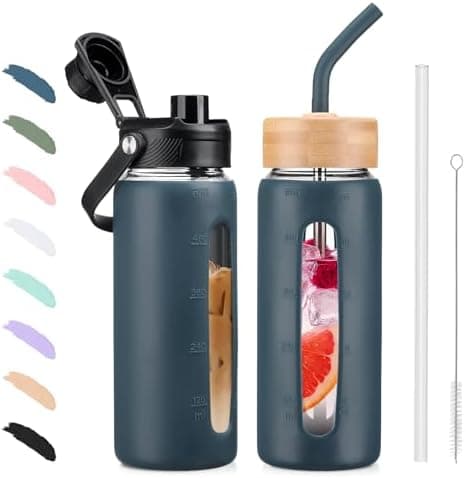 BLUEGO Glaswasserflasche 900ml BPA-frei für Outdoor Aktivitäten
| CADRES Glasbecher mit Zeitmarkierung und Silikonschut