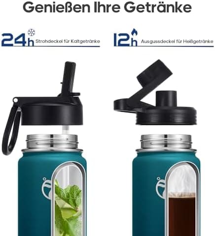 HydroPal Edelstahl Trinkflasche - Isolierte Flasche mit Strohhalm & 2 Deckeln, Auslaufsichere Isolierung für Sport, 500m
