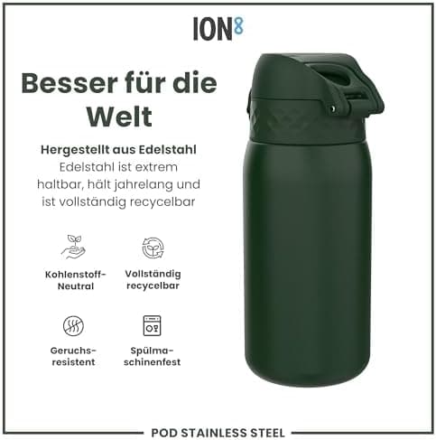 ion8 Kinder Trinkflasche Edelstahl 400ml Nicht Isoliert Sichere Verriegelung Spülmaschinenfest Klappdeckel Leicht zu Rei