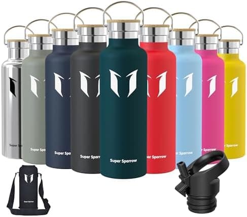 Super Sparrow Trinkflasche Edelstahl - Auslaufsicher Thermoskanne - Kinder für Sprudel, Sport, Schule, Fitness - 500ml -