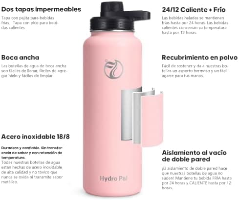 HydroPal Edelstahl Trinkflasche - Isolierte Flasche mit Strohhalm & 2 Deckeln, Auslaufsichere Isolierung für Sport, 500m