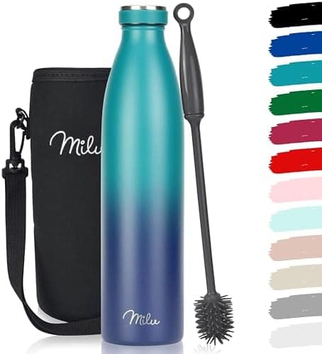 Milu Edelstahl Trinkflasche für Erwachsene – 750ml Isolierflasche zum Tragen – auslaufsicher, Kohlensäuregerecht inkl. R