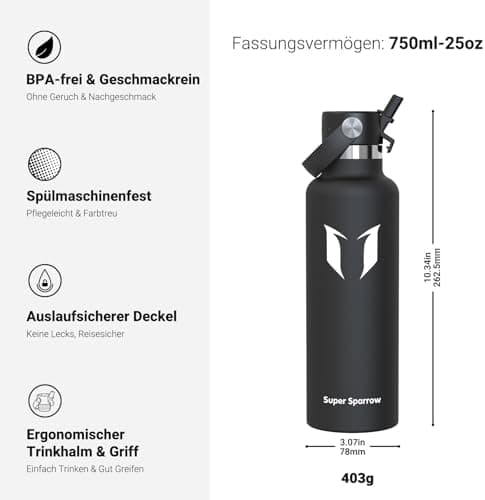 Super Sparrow Thermobecher für Sport und Outdoor - 500ml, 750ml - BPA-Frei, ClimatePartner certified - FlipFlow Trinkfla