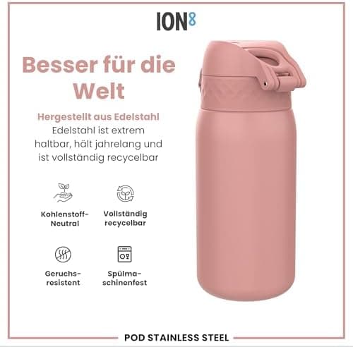 ion8 Kinder Trinkflasche Edelstahl 400ml Nicht Isoliert Sichere Verriegelung Spülmaschinenfest Klappdeckel Leicht zu Rei