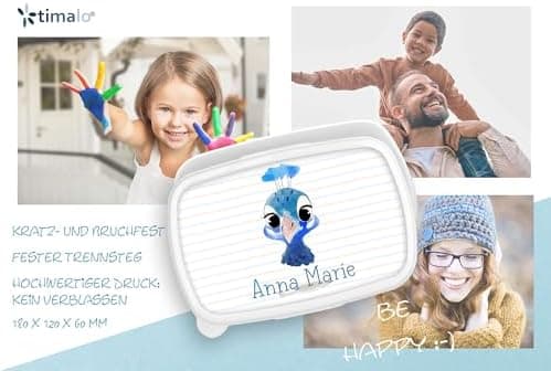 Timalo® Brotdose Kinder mit Namen | Personalisierte Bento Lunchbox für Jungen & Mädchen | Kindergarten & Schule Motiv Ti