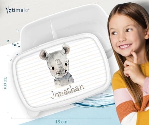 Timalo® Brotdose Kinder mit Namen | Personalisierte Bento Lunchbox für Jungen & Mädchen | Kindergarten & Schule Motiv Ti