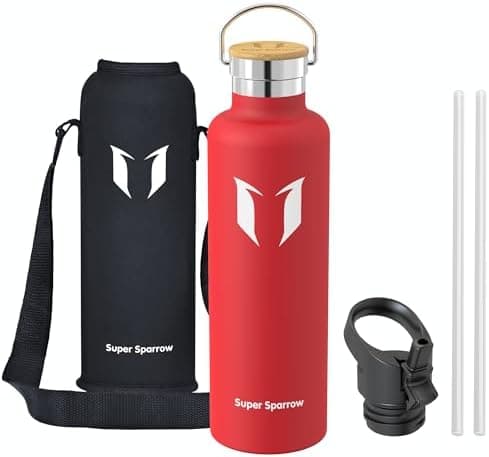 Super Sparrow Trinkflasche Edelstahl - Auslaufsicher Thermoskanne - Kinder für Sprudel, Sport, Schule, Fitness - 500ml -