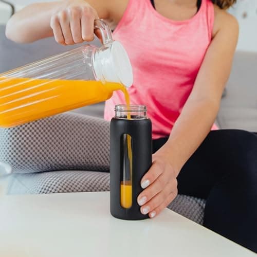 BLUEGO Glaswasserflasche 900ml BPA-frei für Outdoor Aktivitäten
| CADRES Glasbecher mit Zeitmarkierung und Silikonschut