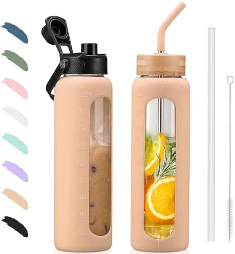 BLUEGO Glaswasserflasche 900ml BPA-frei für Outdoor Aktivitäten
| CADRES Glasbecher mit Zeitmarkierung und Silikonschut