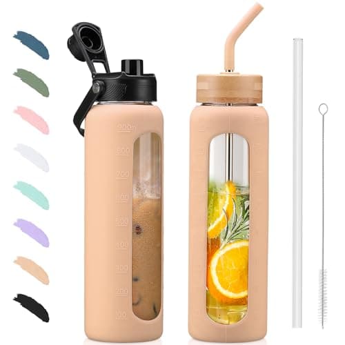 BLUEGO Glaswasserflasche 900ml BPA-frei für Outdoor Aktivitäten
| CADRES Glasbecher mit Zeitmarkierung und Silikonschut
