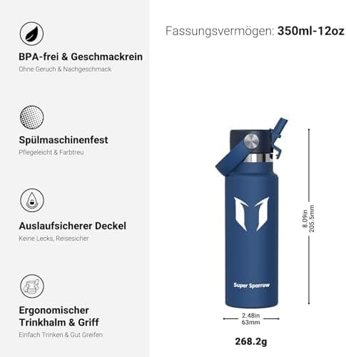 Super Sparrow Thermobecher für Sport und Outdoor - 500ml, 750ml - BPA-Frei, ClimatePartner certified - FlipFlow Trinkfla