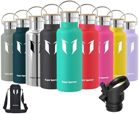 Super Sparrow Trinkflasche Edelstahl - Auslaufsicher Thermoskanne - Kinder für Sprudel, Sport, Schule, Fitness - 500ml -