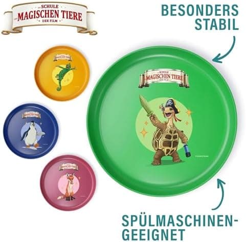 AWAVE Die Schule der Magischen Tiere Kinder Teller Set 4-teilig 18,5 cm rPET Geschirr ohne Melamin für Jüngste Rabe Henr