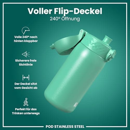 ion8 Kinder Trinkflasche Edelstahl 400ml Nicht Isoliert Sichere Verriegelung Spülmaschinenfest Klappdeckel Leicht zu Rei
