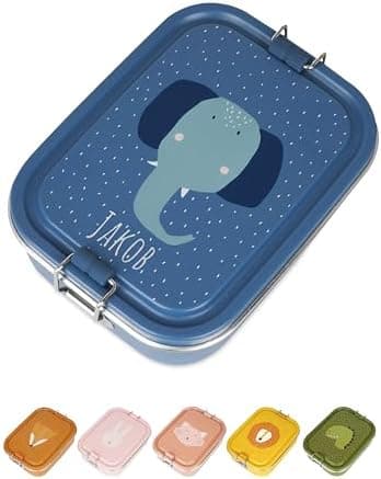 Wunderwunsch TRIXIE Edelstahl Lunchbox für Kinder, individuell mit deinem Namen persönliche Fuchslunchbox, perfekt zur E