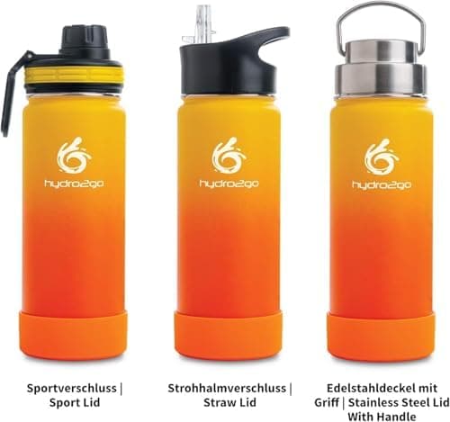 hydro2go Edelstahl Trinkflasche Mit Strohhalm, Bpa-Frei, Isolierflasche Für Kinder, Sport & Outdoor, 12h Heiß 24h Kalt H