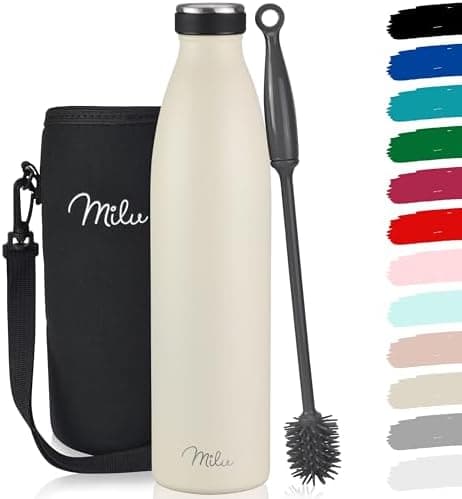 Milu Edelstahl Trinkflasche für Erwachsene – 750ml Isolierflasche zum Tragen – auslaufsicher, Kohlensäuregerecht inkl. R