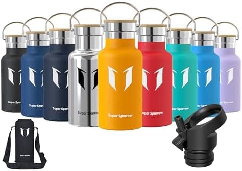 Super Sparrow Trinkflasche Edelstahl - Auslaufsicher Thermoskanne - Kinder für Sprudel, Sport, Schule, Fitness - 500ml -