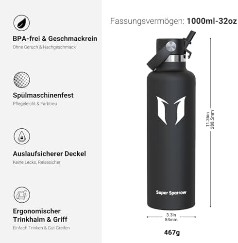 Super Sparrow Thermobecher für Sport und Outdoor - 500ml, 750ml - BPA-Frei, ClimatePartner certified - FlipFlow Trinkfla