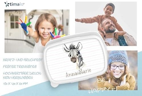 Timalo® Brotdose Kinder mit Namen | Personalisierte Bento Lunchbox für Jungen & Mädchen | Kindergarten & Schule Motiv Ti