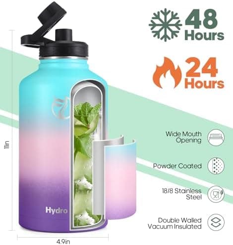 HydroPal Edelstahl Trinkflasche - Isolierte Flasche mit Strohhalm & 2 Deckeln, Auslaufsichere Isolierung für Sport, 500m