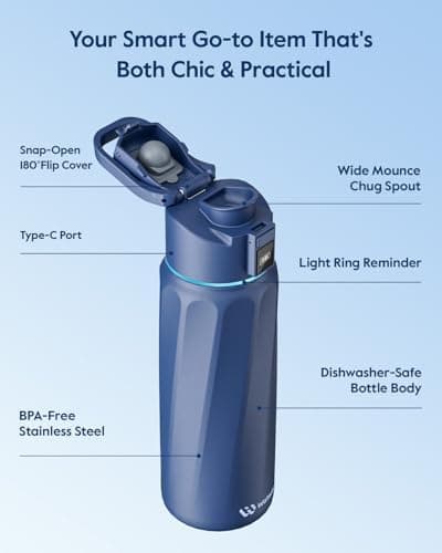 WATERH Boost Smart-Wasserflasche für Geschenke - mit Erinnerungsfunktion & Wasserspender, Edelstahl, 907 ml, Hochglanzsc