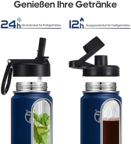 HydroPal Edelstahl Trinkflasche - Isolierte Flasche mit Strohhalm & 2 Deckeln, Auslaufsichere Isolierung für Sport, 500m