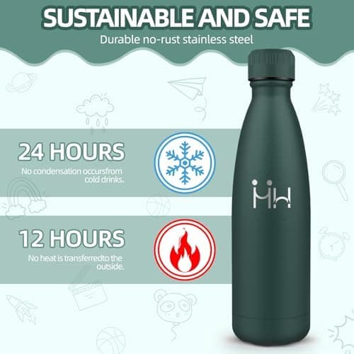 HoneyHolly Kinder Trinkflasche Doppelwandig, 500ML BPA-frei, Thermosflasche für Fitness und Gym
