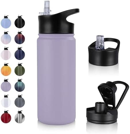 Edelstahl Trinkflasche - 1L - mit Strohhalm, BPA frei Thermosflasche,Vakuum Doppelwandisolierung für Sport,Schule und Fa