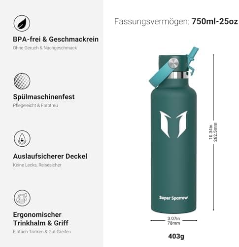 Super Sparrow Thermobecher für Sport und Outdoor - 500ml, 750ml - BPA-Frei, ClimatePartner certified - FlipFlow Trinkfla